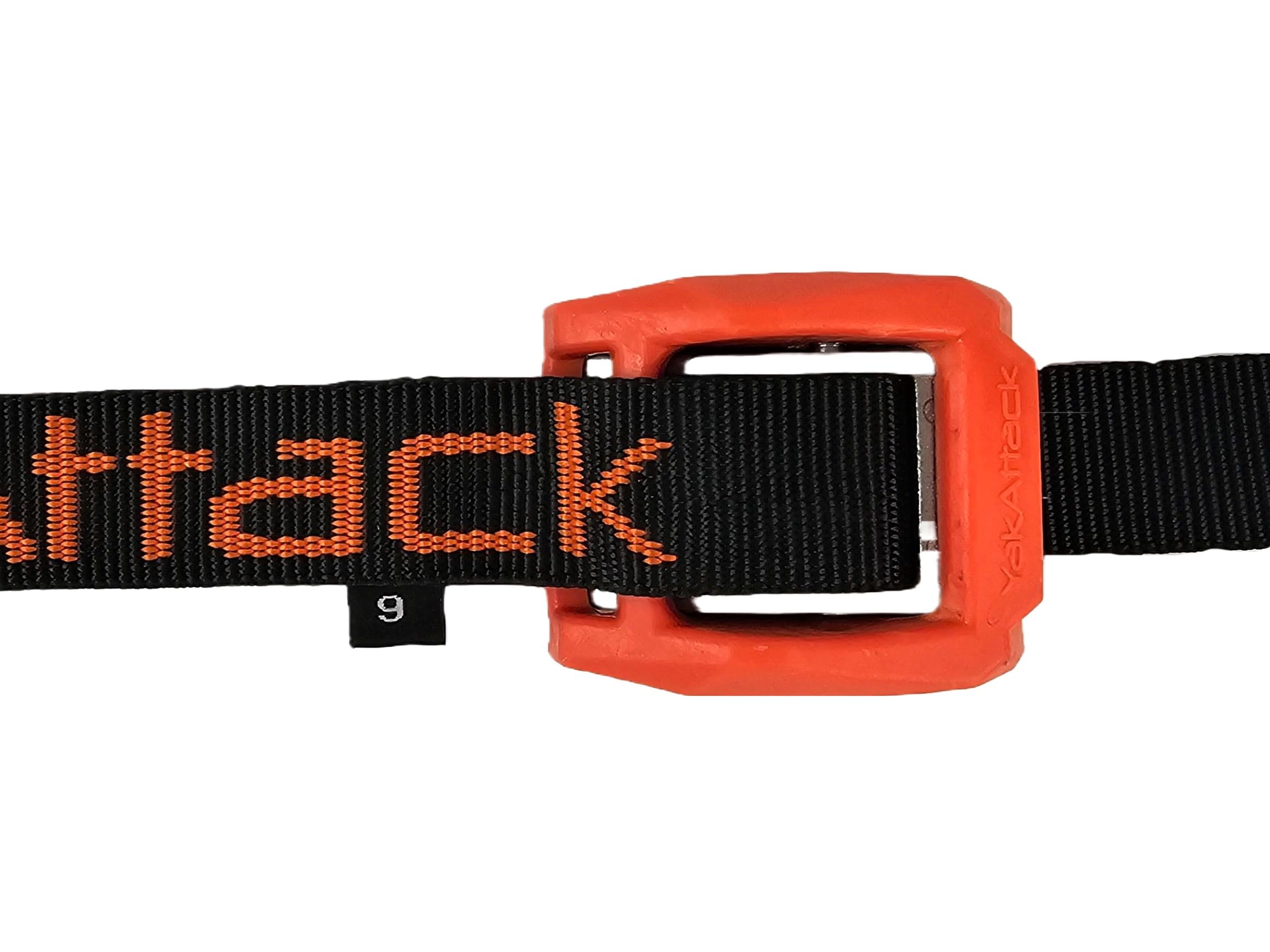 Cam Strap YakAttack 9' x 1" | Heavy Duty Polyester Kayak Tie Down | Black/Orange – 2 Pack | Rubber Buckle Cover | Durable Webbing | Made in USA