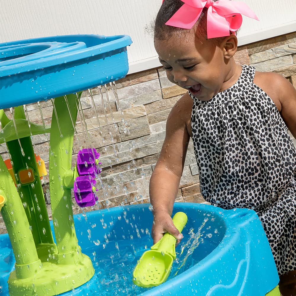 Step2 Splash Tower Summer Showers Water Table for Kids, Outdoor Kids Water Sensory Table, Ages 1.5+ Years Old, 8 Piece Water Toy Accessories, Blue & Green