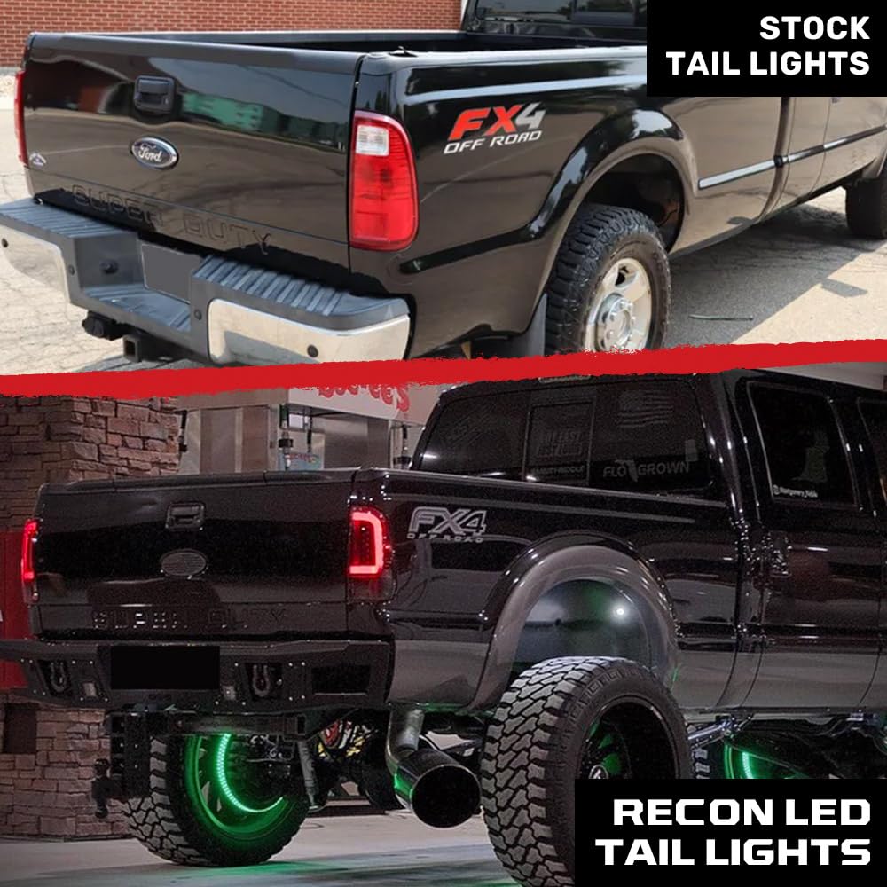 RECON - Premium Ultra Bright OLED Tail Lights Fits 1999-2007 Ford Super Duty (F250, F350, F450, F550) Red Turn Signals, Brake Lights, Running Lights (SMOKED LENS)