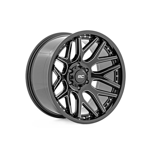 22x10 Rough Country One-Piece Aluminum Wheel - 6x5.5" Bolt Pattern, 25mm Offset, Machined Gloss Black for Jeeps, Trucks, SUV