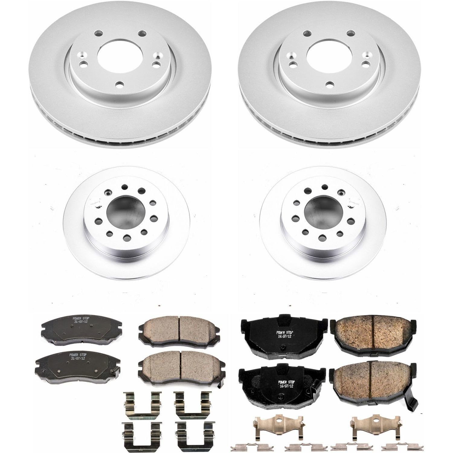 Power Stop CRK164 Brake Rotor & Coated Ceramic Brake Pads- front & rear For Hyundai Tiburon 2004-2006 [Model Specific]