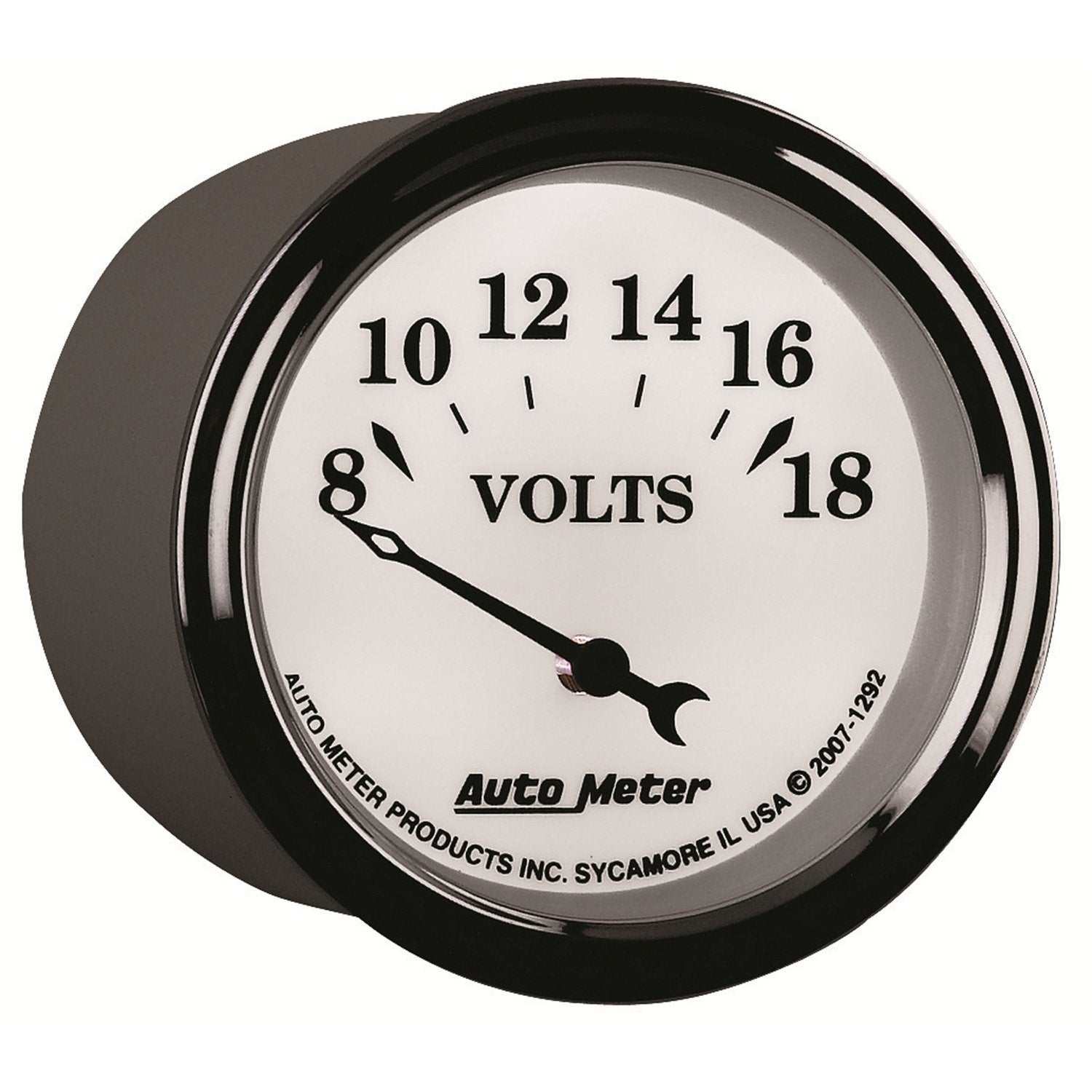 Auto Meter 1292 White II Old Tyme 2-1/16" 8-18 Volt Short Sweep Electric Voltmeter Gauge
