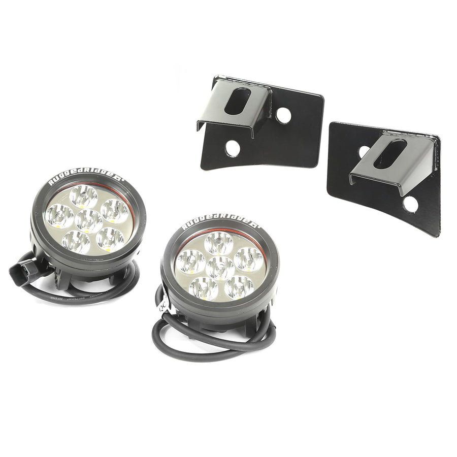 Light Kit, Windshield Mounted, Round, Black | Rugged Ridge | 11027.11 | Fits 2007-2018 Jeep Wrangler JK