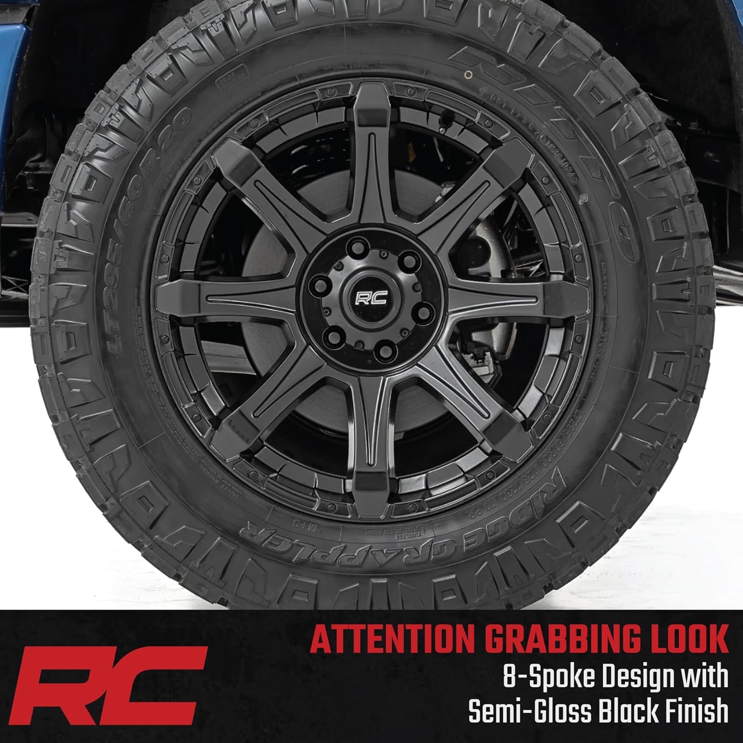 20x9 Rough Country 81 Series One-Piece | 5x150 | +18mm Offset-81201805 Semi-Gloss Black Wheel with Aluminum (20 x 9. inches /5 x 150 mm, 18 mm Offset)