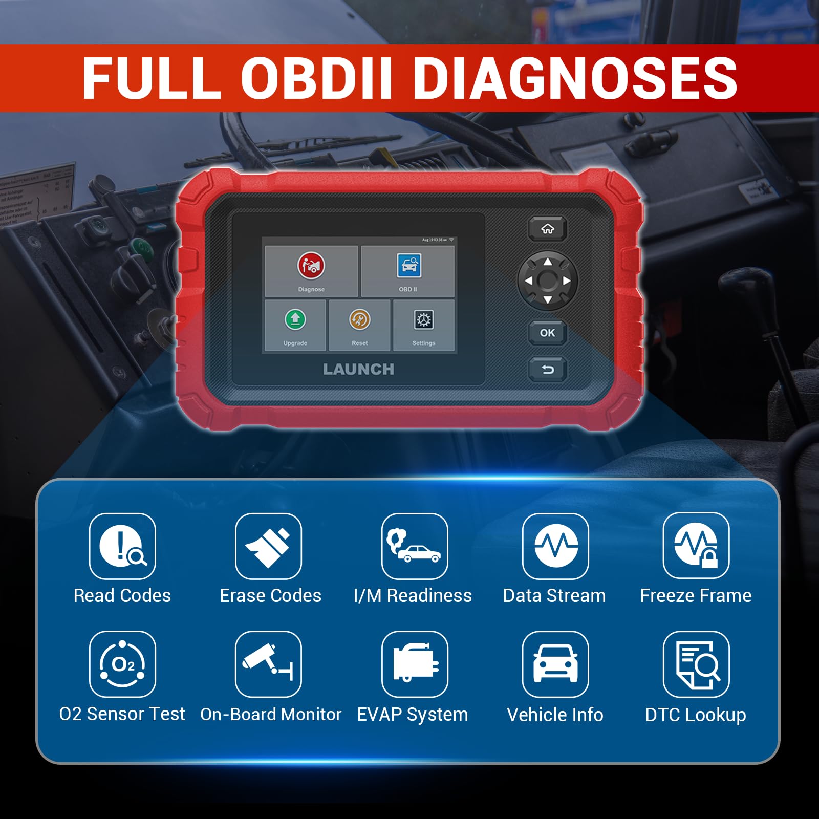 Millennium HD ProA LAUNCH Heavy Duty Truck Scanner All System Diesel Diagnostic Scan Tool with 8 Service Functions, for Freightliner Peterbilt Kenworth Western Star Mack (Use in The US & CAN)
