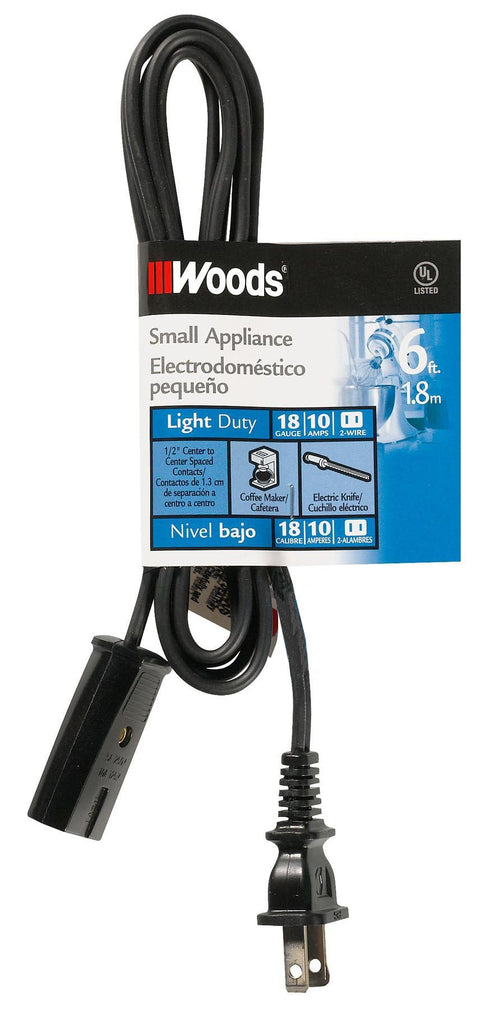 294 Woods HPN Mini Plug Appliance Cord; 6-Foot; Black