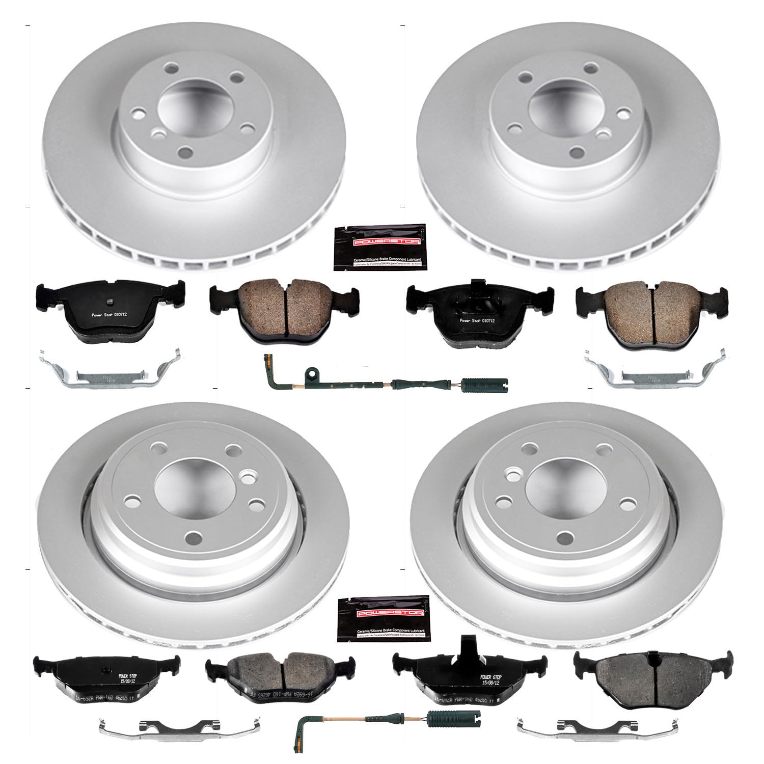 Power Stop Z23 Evolution Geomet Coated Brake Kit and 1 Front & 1 Rear Sensor Wires For BMW 530i 2001-2003, BMW 540i 2000-2003 [Model Specific]