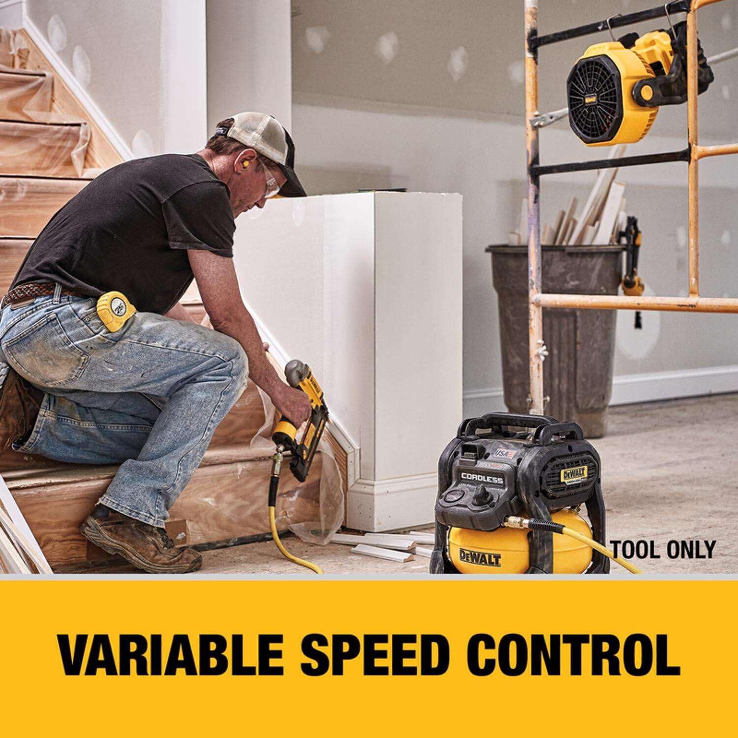 DEWALT Portable Fan 20V MAX, Battery Powered Rechargeable Cordless Shop Fan, Up to 4.5 Hrs Runtime, Variable Speed, 650 CFM, Tool Only (DCE512B)
