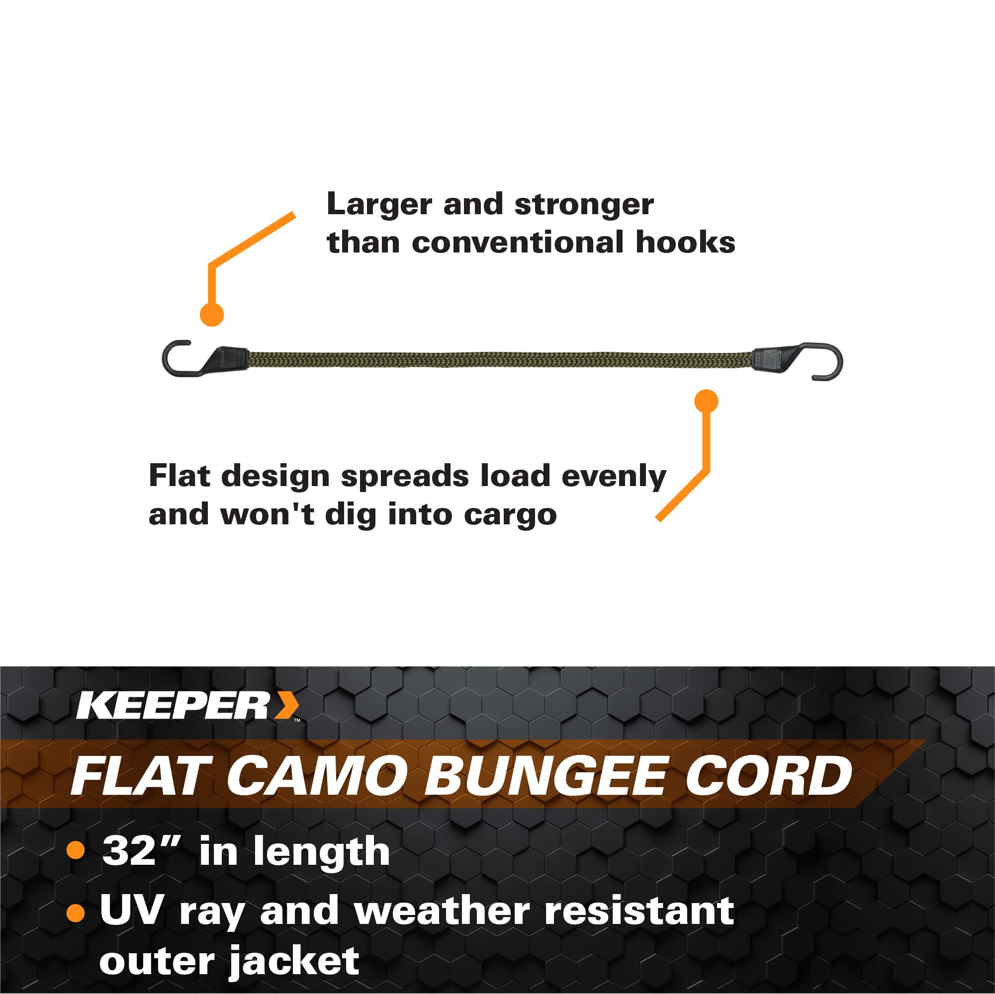 32” Camo Flat Keeper Bungee Cord - UV and Weather-Resistant