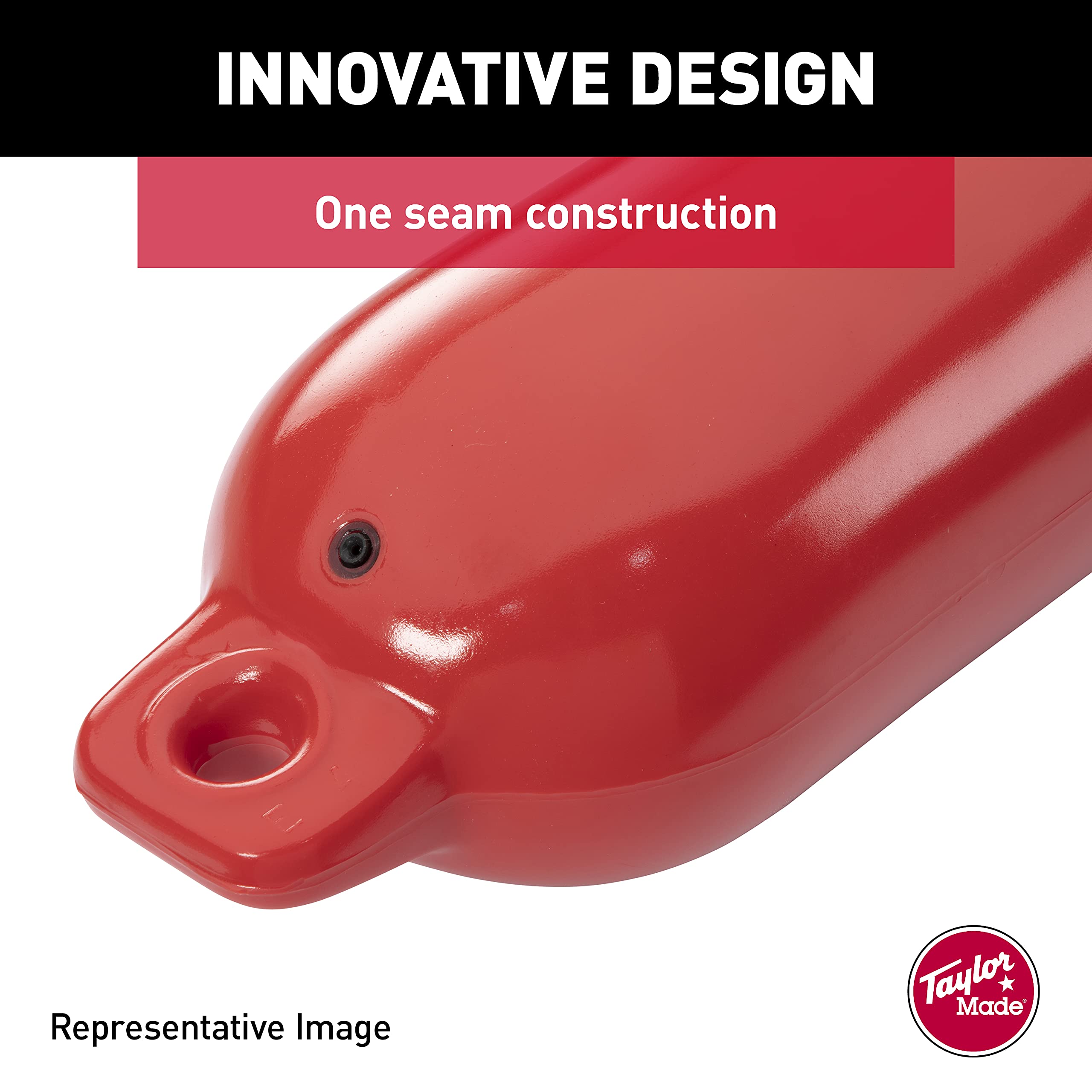 Hull-Gard Taylor Made Inflatable Boat Fender, Ruby Red (8.5" x 29"), Unique Oval Shape, Molded Football Needle Inflation Valve, Seamless Construction, Double Eyelets - 551028