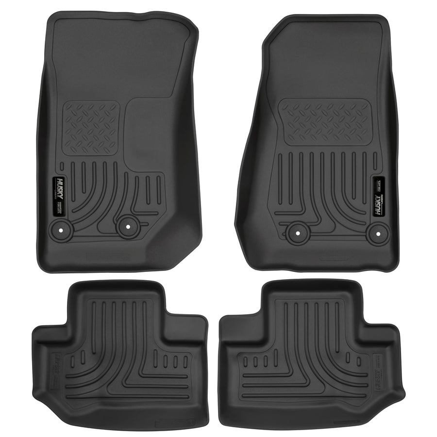 Weatherbeater Husky Liners Floor Mats | Fits 2011-2018 Jeep Wrangler (JK), 2-Door | Front & 2nd Row, 4-pc Black - 93951