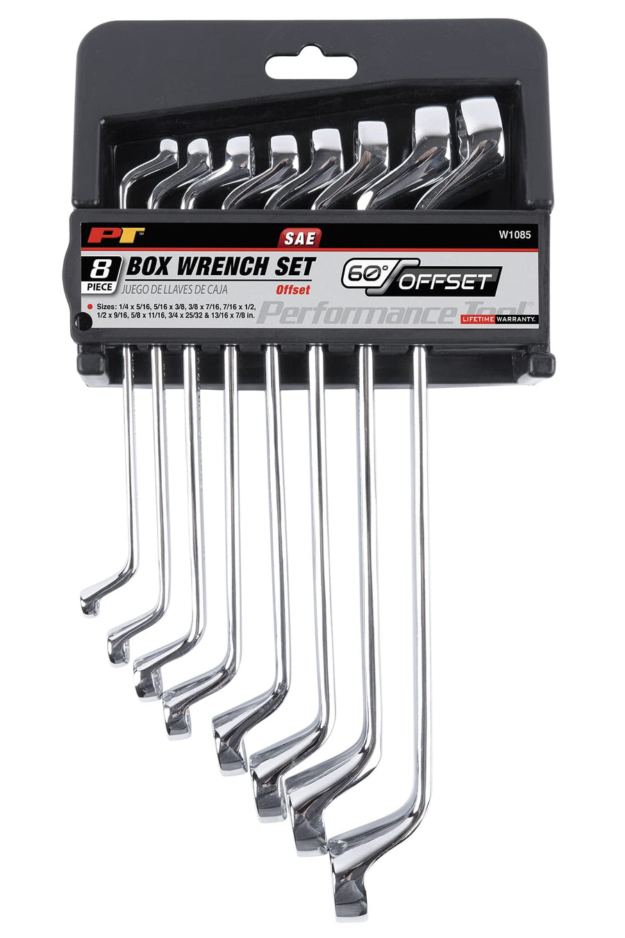 8Pc Performance Tool W1085 Offset SAE Box Wrench Set - Precision Machined with 12-Point Box End Design for Easy Access and Increased Torque