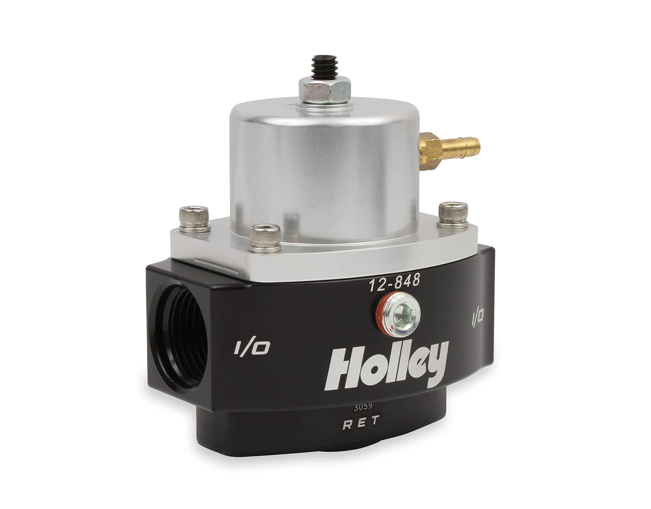 Holley 12-848 8AN Return 10AN Inlet / Outlet 40-70 PSI Billet Fuel Pressure Regulator, Black Anodized