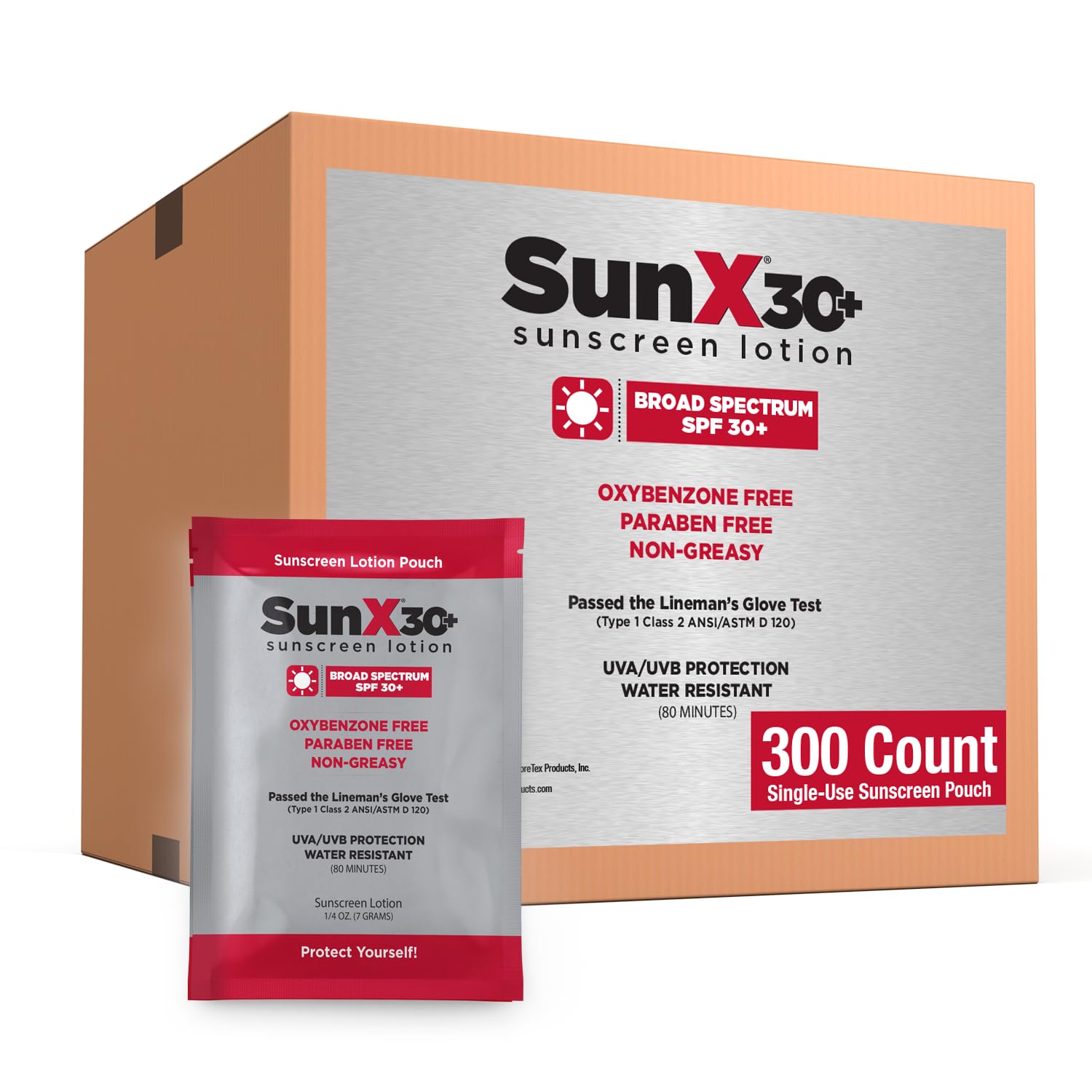 CoreTex 30+ SPF Sun X Individual Sunscreen Packets Travel Size - Bulk Pack of 300 Paraben, Oxybenzone, & Oil Free Broad Spectrum Sunscreen - No White Cast and Water Resistant Up to 80 Minutes