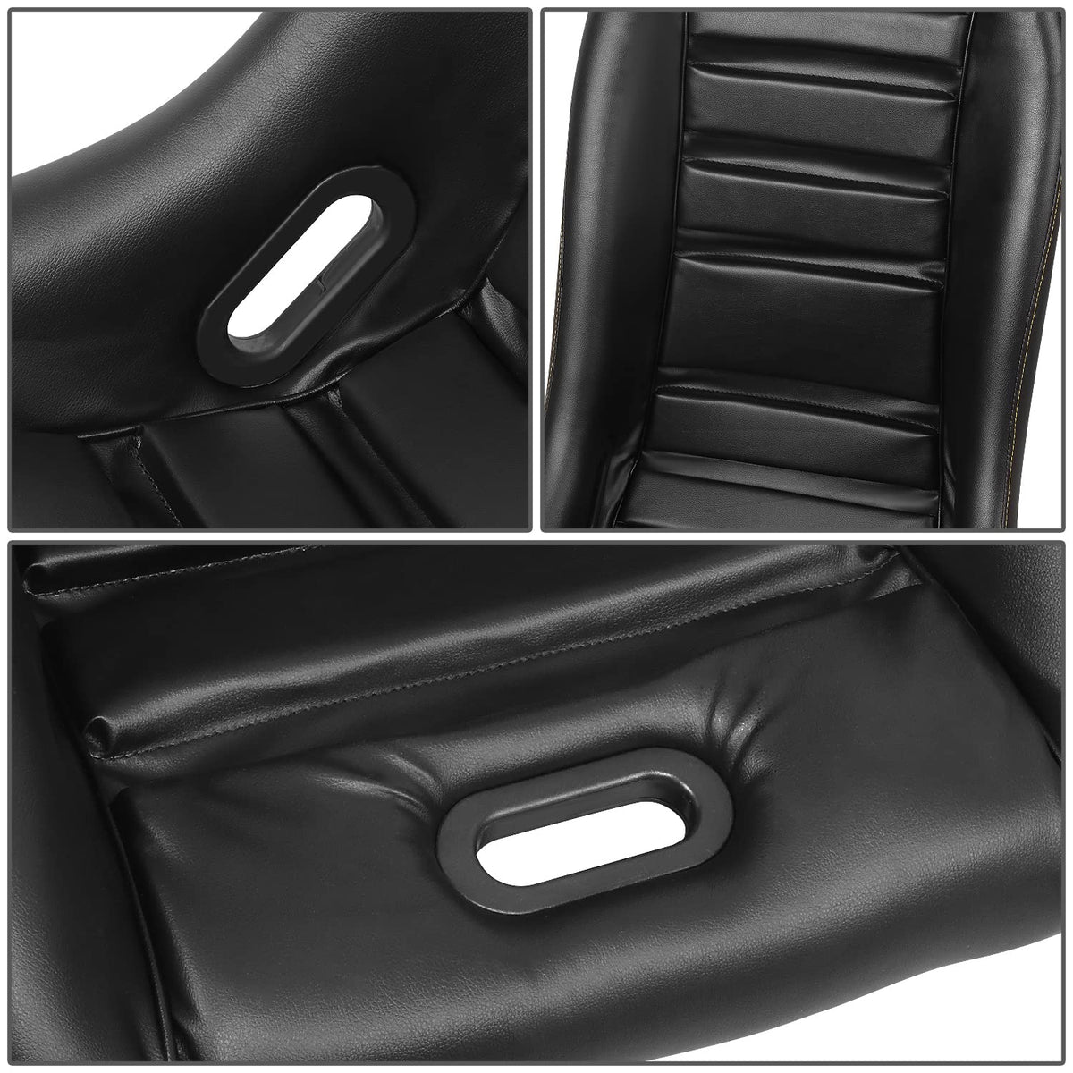 Prisma GT Fixed Back Bucket Racing Seat NRG Innovations PRI-100BK-ARCADE with Side Mount Bracket,Black Leather Yellow Stitching/GT-S Arcade Yellow Sparkled Back