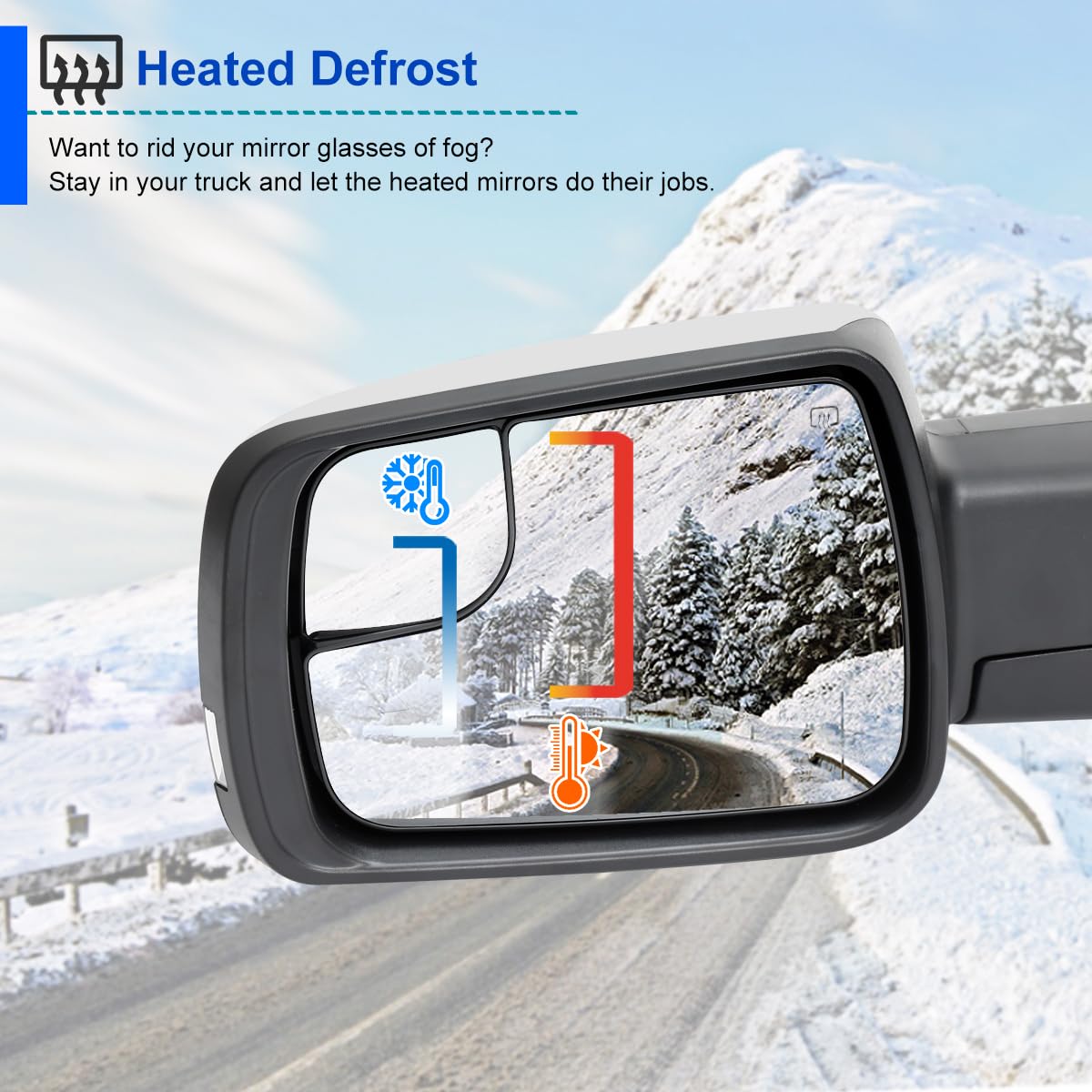 Chrome Spec-D Tuning Power Heated + LED Signal + Blind Spot Monitor BSM Left Driver Side Mirror Compatible with 2019-2024 Ram 1500