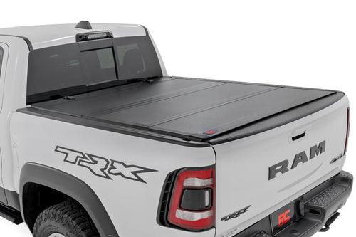 Rough Country Hard Flip Up Tonneau Cover for Dodge Ram 1500 (2019-2025), TRX (2021-2025) - Fits 6'4 Bed, All-Weather, Flush Aluminum Panels