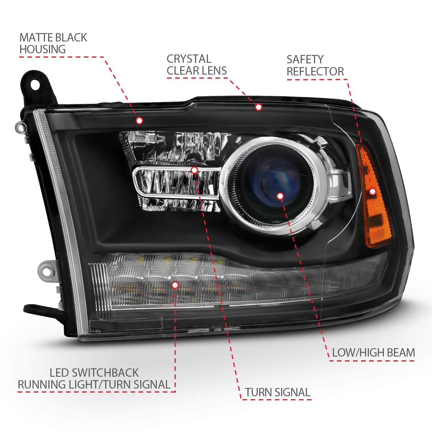 Projector Headlamps ANZO USA 111489 Fits Dodge Ram 1500