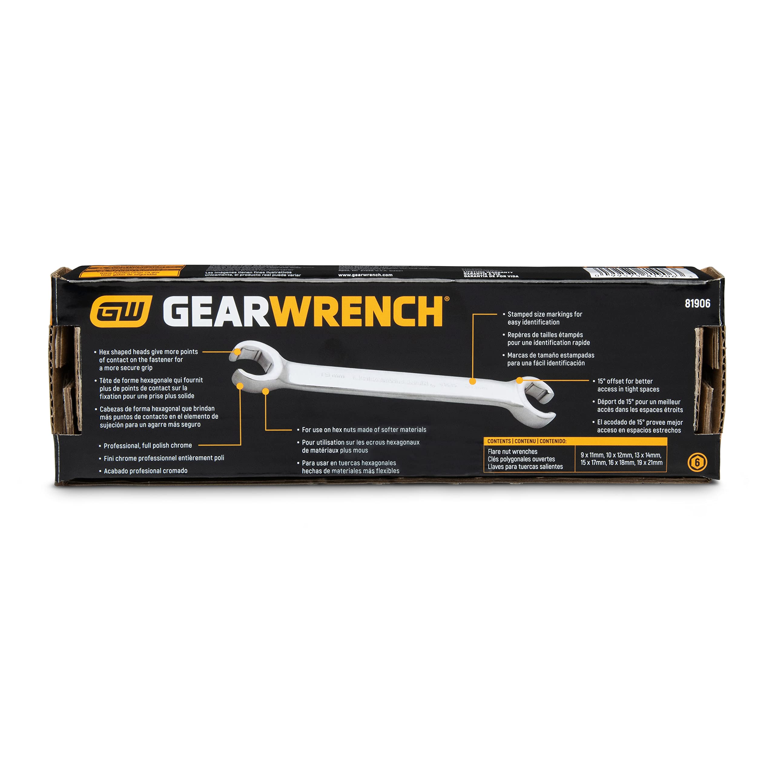 6 Pc. GEARWRENCH Flare Nut Wrench Set, Metric - 81906