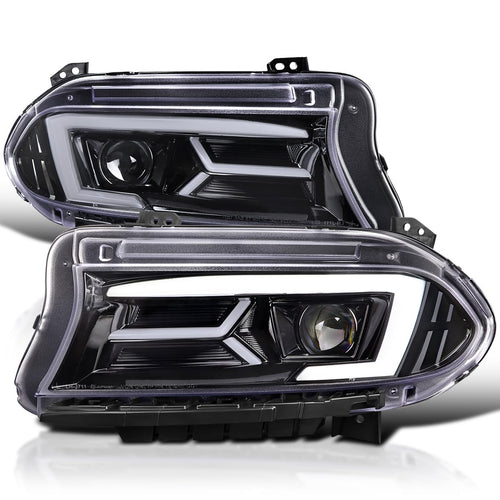 Jet Black LED Projector Headlights SPEC-D TUNING w/Sequential Turn Signal Compatible with 2015-2023 Dodge Charger with factory halogen headlights