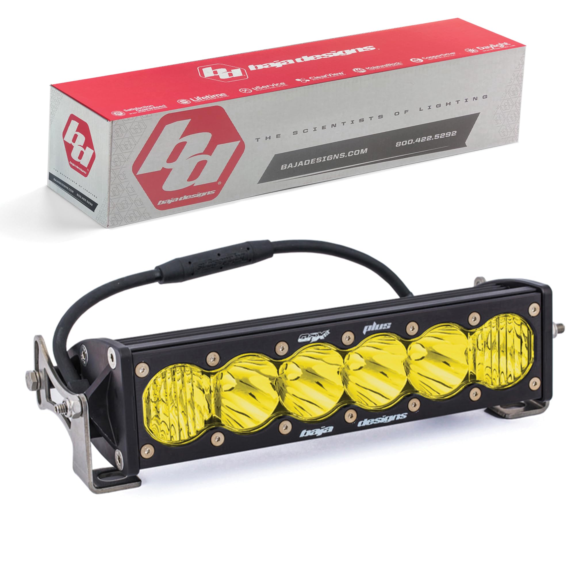 OnX6+ Baja Designs Straight LED Light Bar 10-inch for Jeeps, Off-Road 4x4, Trucks, UTV, ATV, SUV (Driving Combo; Amber)