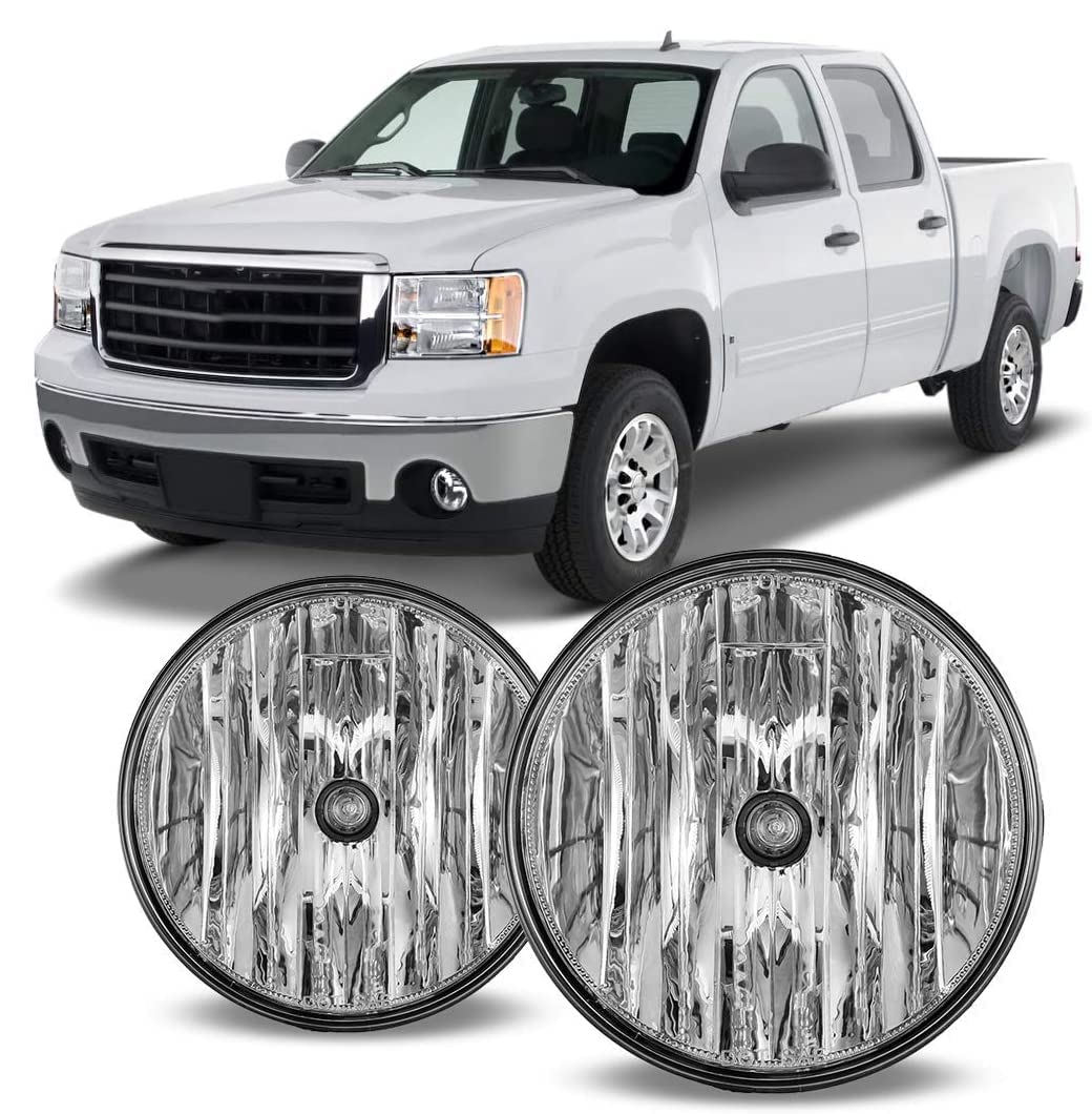 OEM Series Winjet for [2007-2014 Sierra] 2007 2008 2009 2010 2011 2012 2013 GMC Sierra 1500/2007-2014 GMC Sierra 2500 HD/3500 HD Clear Lens Driving Fog Lights with 12V 24W Bulbs