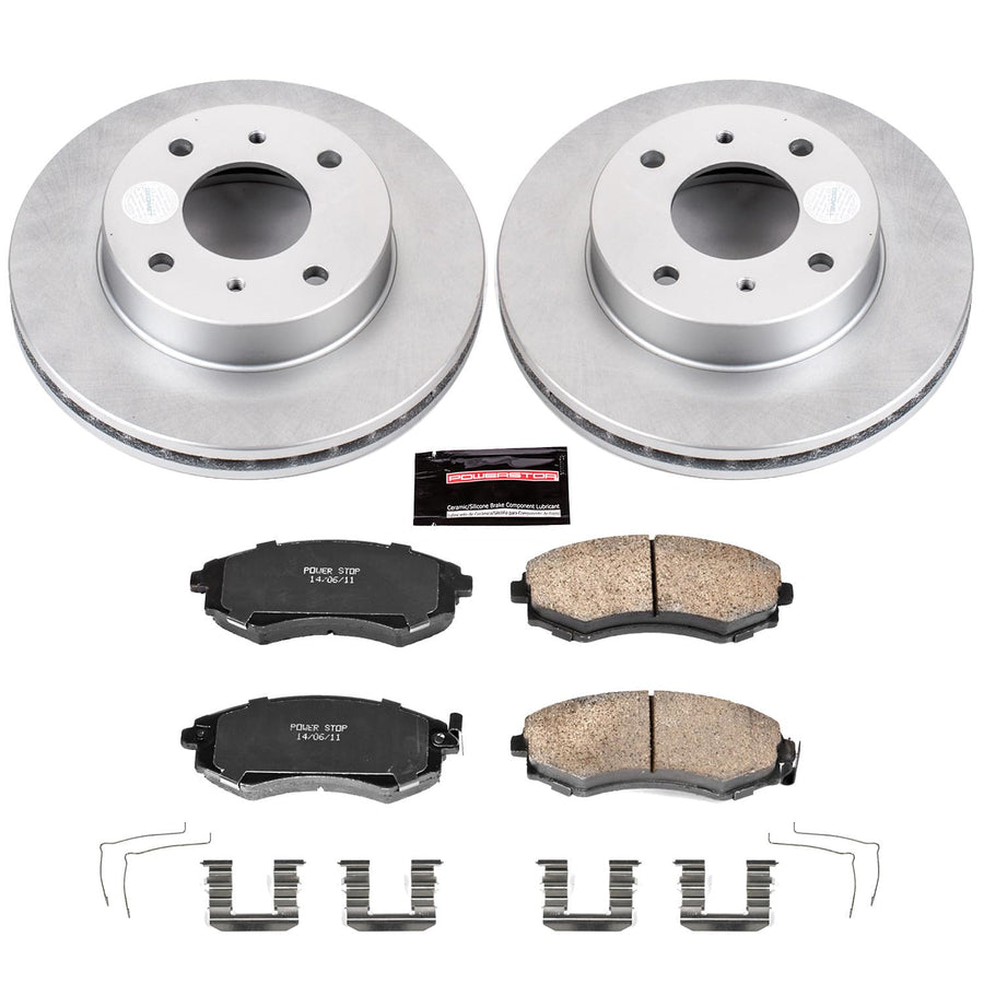 Power Stop Coated CRK656 Brake Rotor & Ceramic Brake Pads- front For Nissan 240SX 1996-1998, Nissan Sentra 2000-2006 [Model Specific]