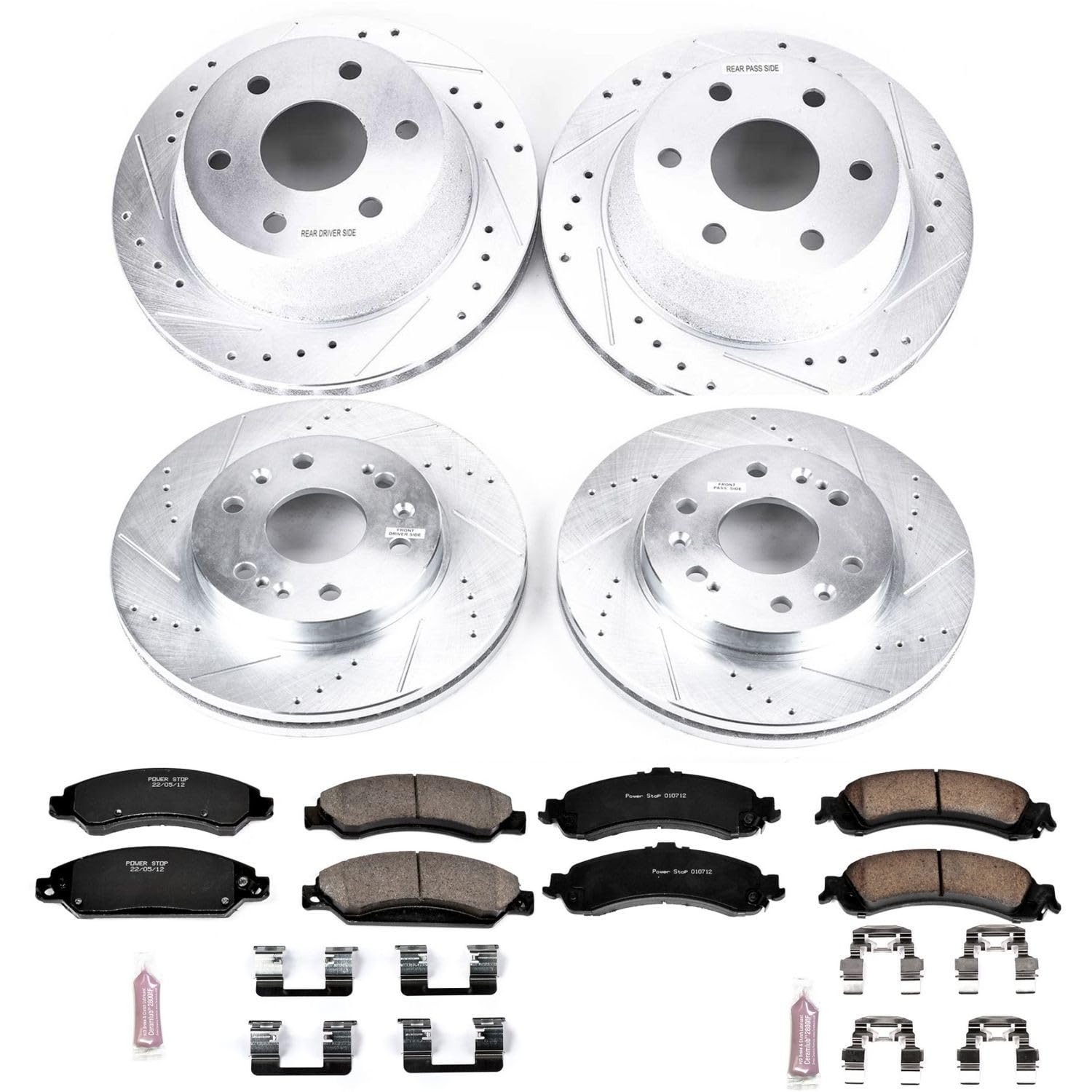 Power Stop K8071 Z23 Carbon Fiber Brake Pads Front and Rear with Drilled & Slotted Brake Rotors Kit For GMC Sierra 1500 2005-2006, GMC Sierra 1500 Classic 2007 [Model Specific]
