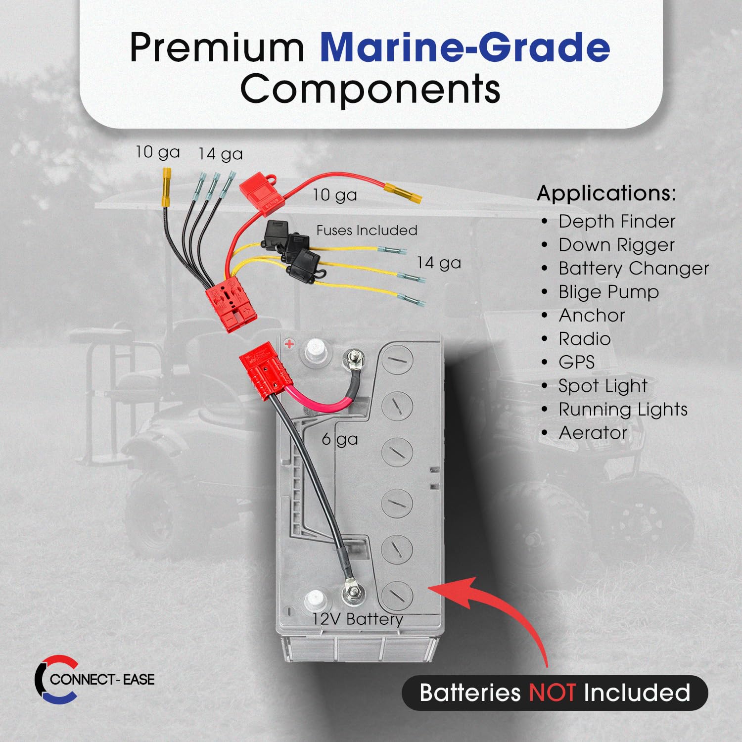 12V Connect-Ease Multi-4 Fused Connection Kit RCE12VB4FK | Perfect for Battery Charger, Depth Finders, Bilge Pumps, and Marine Accessories | Heavy Duty UL1426 Tinned Copper Wire | Battery NOT Included