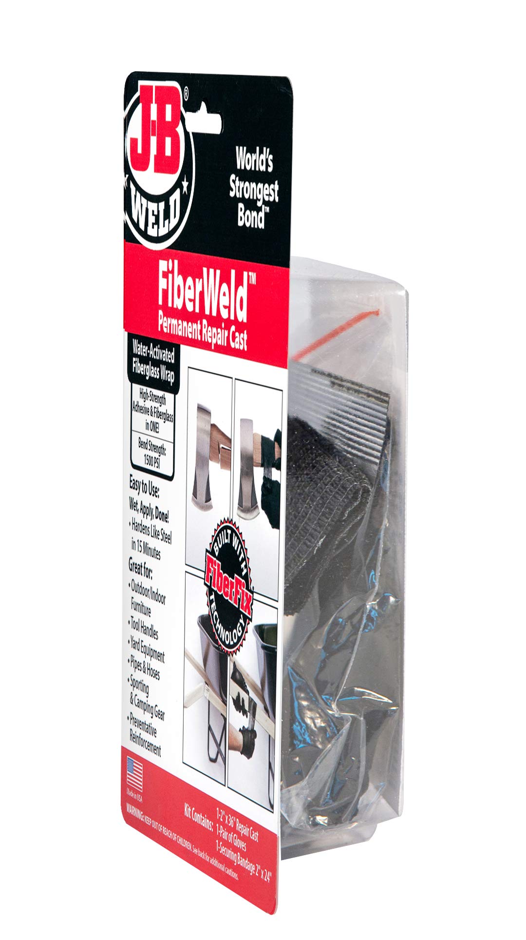 Permanent Repair FiberWeld Cast 2x36 Inch - High Strength Adhesive Fiberglass Wrap - Black, 38236
