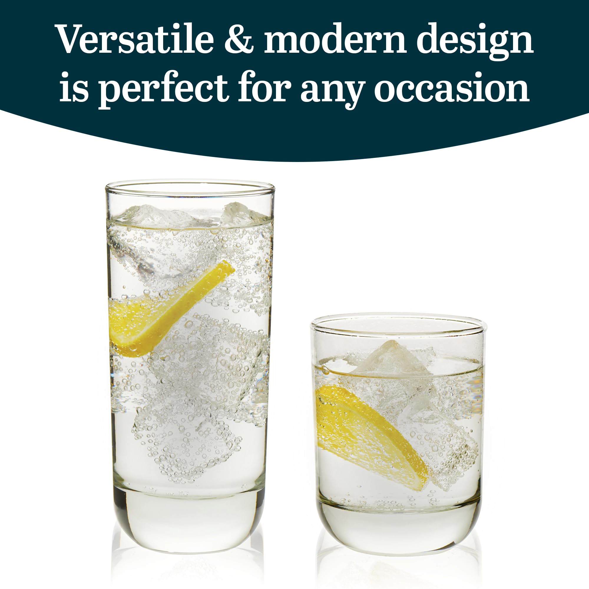 Polaris Drinking Glasses Libbey Tumbler and Rocks Set of 16, Clear, Sturdy Drinkware Glasses Set, Kitchen Glassware for Cocktails, Soda, and More
