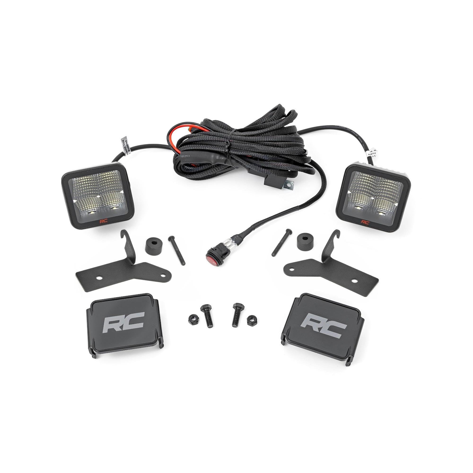 Rough Country 2" Dual LED Light Kit for Jeep Wrangler JL & Gladiator JT (2018-2025) - Lower Windshield Mount, 80W Spectrum Series, 9,600 Lumens, Wide Flood Beam