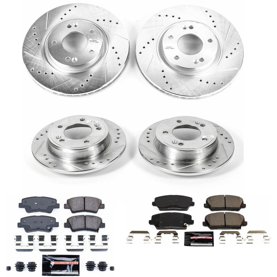 Power Stop K7583 Z23 Carbon Fiber Brake Pads Front and Rear with Drilled & Slotted Brake Rotors Kit For Hyundai Veloster 2017, Kia Forte5 2017-2018 [Model Specific]