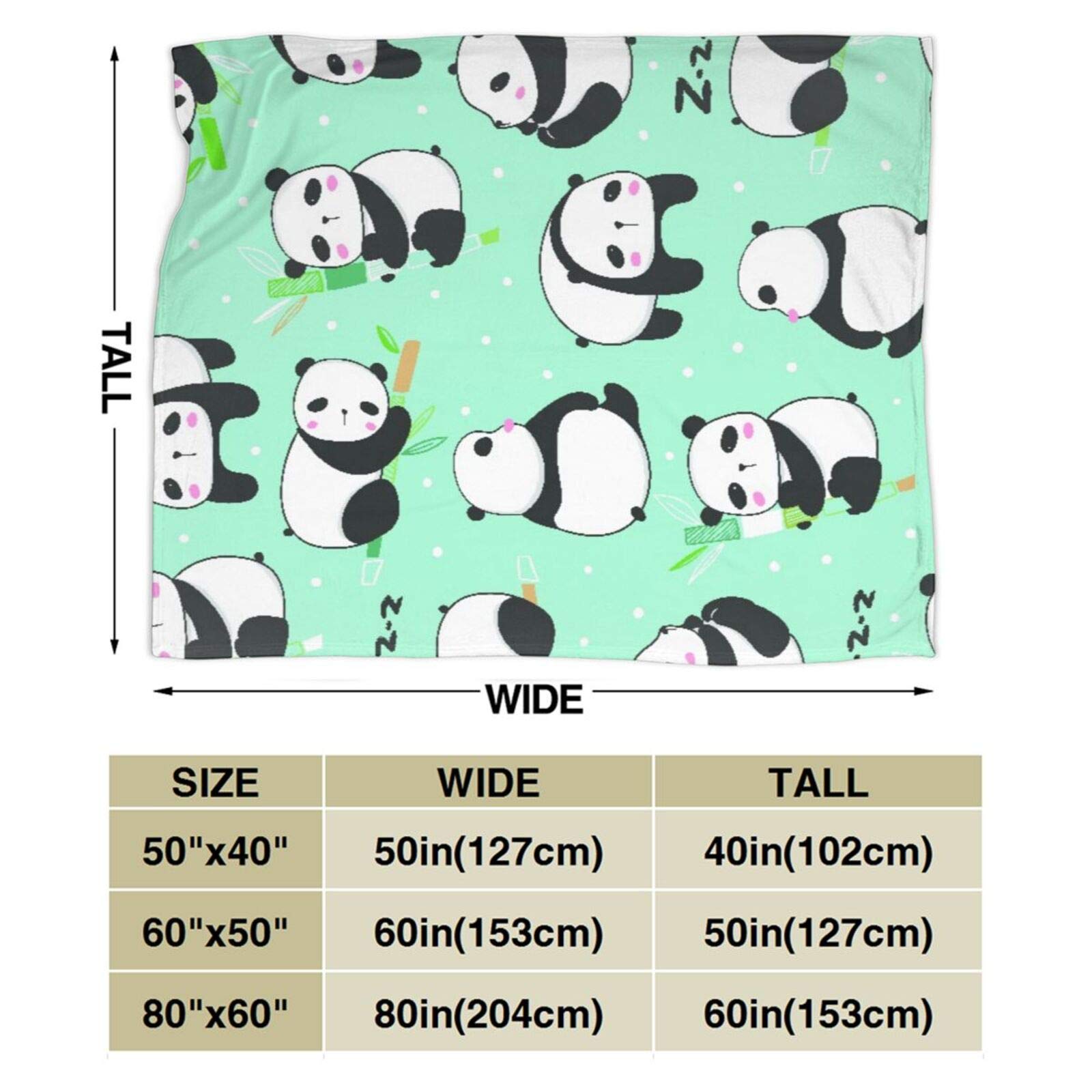 Personalized Custom Janrely Throw Blanket, Kawaii Panda Bears Background, Soft Comfortable Plush Blanket for Sofa Bedroom Travel Fluffy Blanket 40"X50"