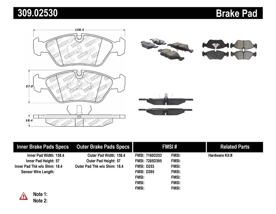 Sport Brake Pads StopTech 309.02530 with Shims and Hardware
