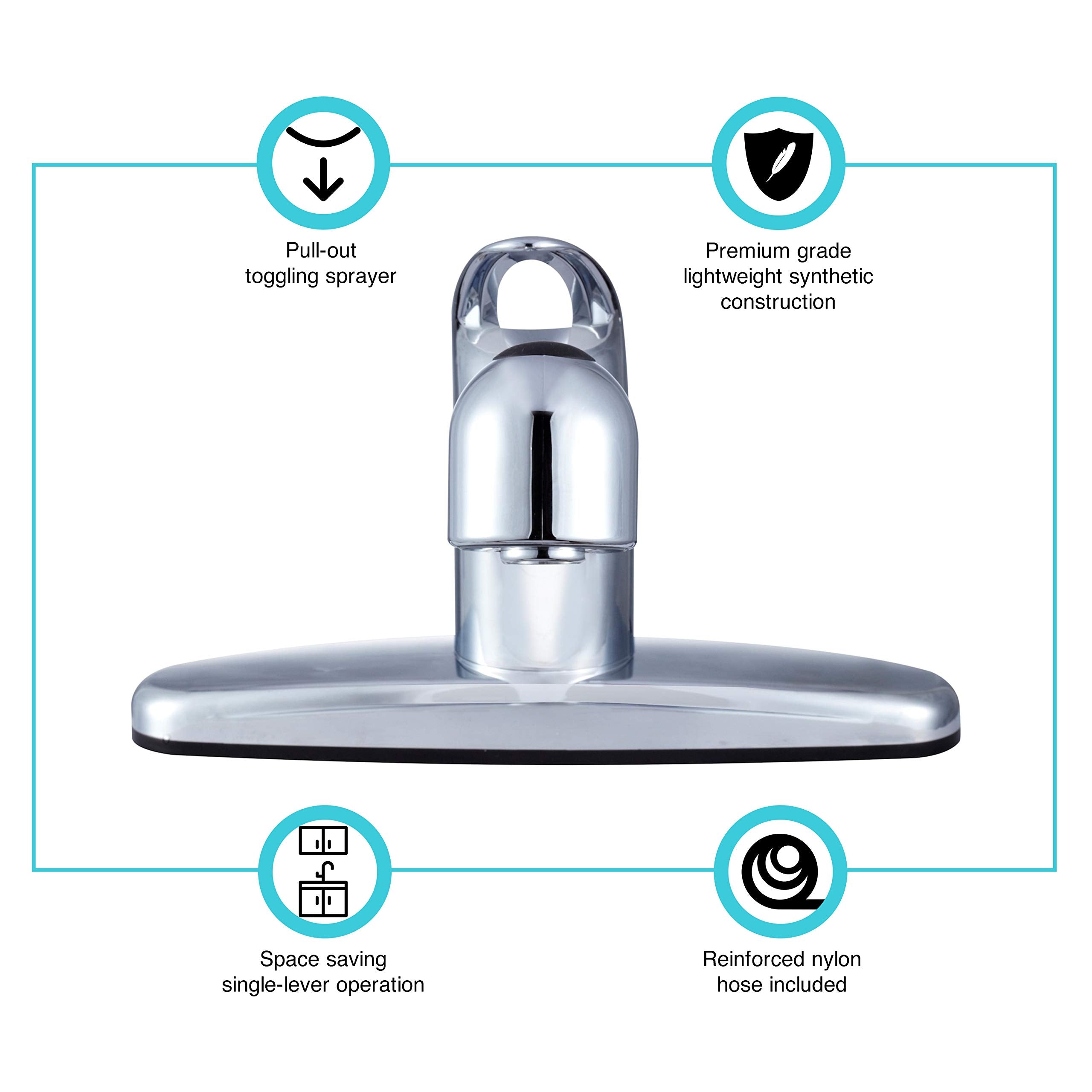 Dura Faucet RV Non-Metallic Pull-Out Kitchen Sink Faucet DF-PK100-CP - Single Handle (Chrome)