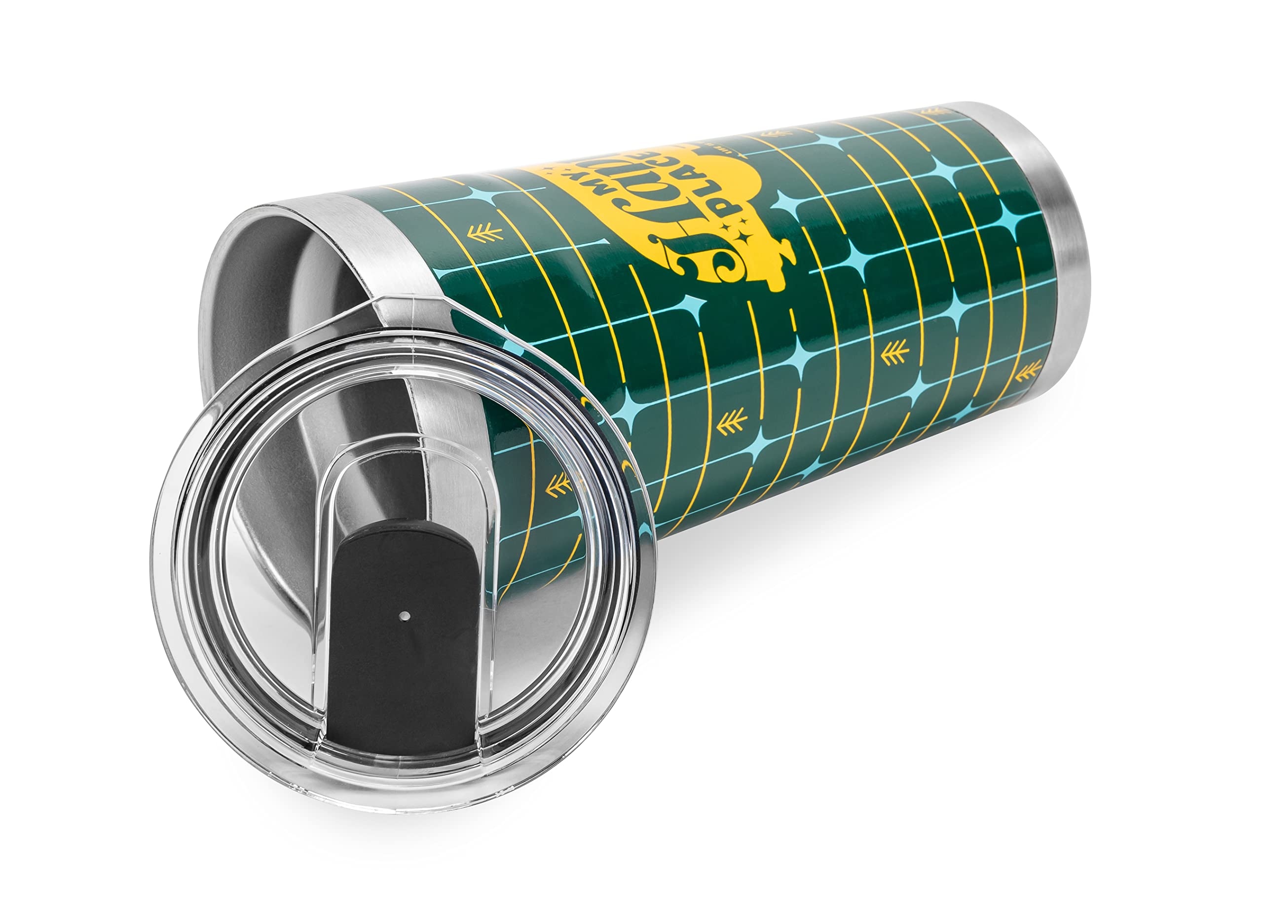 Wrapped Stainless Steel Tumbler Camco Life is Better at The Campsite - Features Double Wall Vacuum Insulation for Heat/Ice Retention & Unique My Happy Place Retro Plaid Design - Holds 20 oz. (53325)