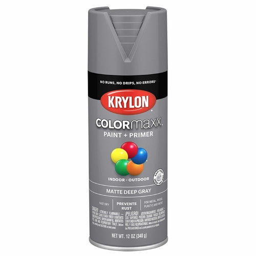 Krylon COLORmaxx K05550007 Spray Paint and Primer for Indoor/Outdoor Use, Matte Deep Gray 12 Ounce (Pack of 1)