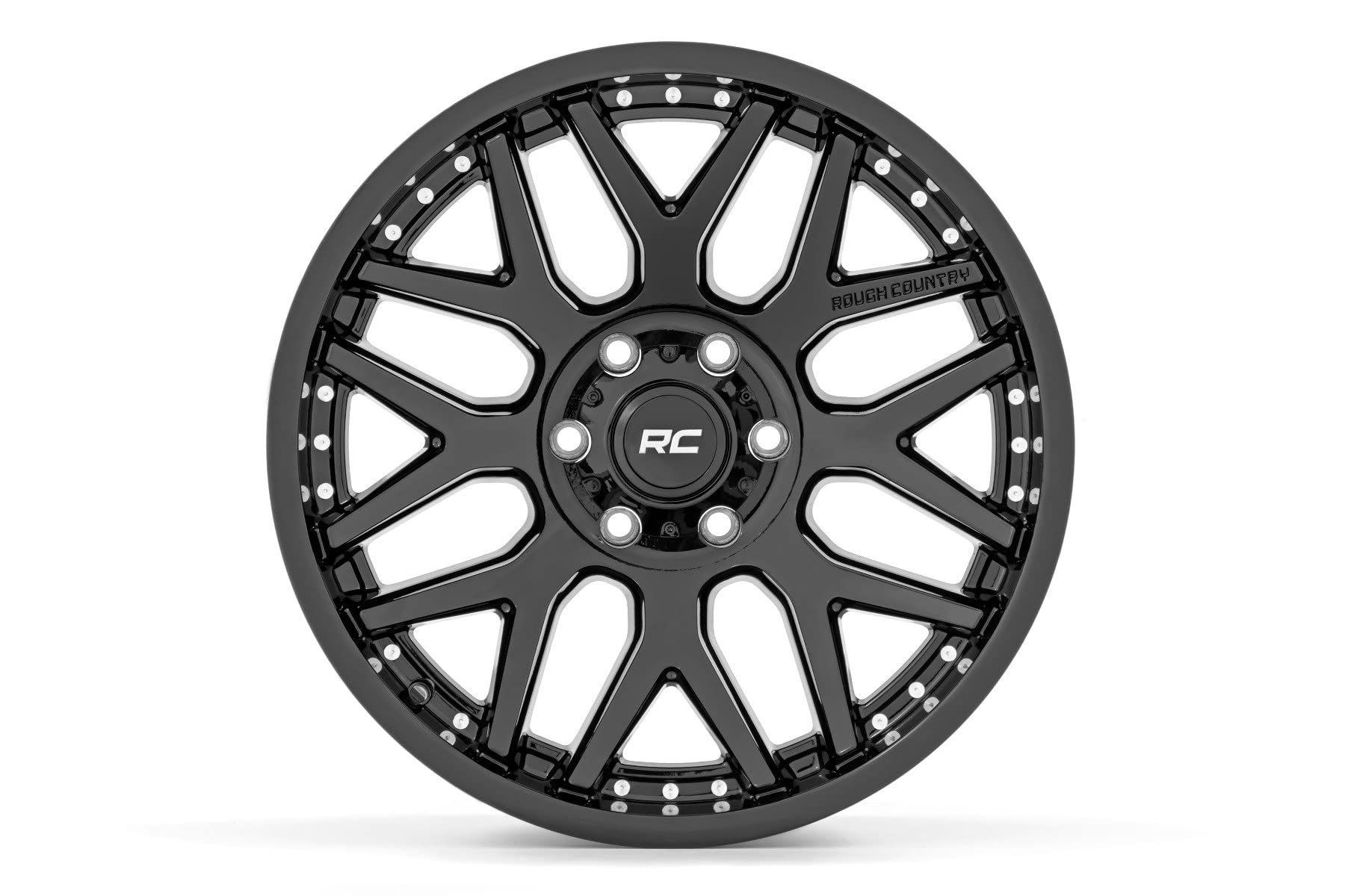 One-Piece Rough Country 95 Series Aluminum Wheel - 20x10, 8x6.5 Bolt Pattern, 19mm Offset, Gloss Black for Jeeps, Trucks, SUV