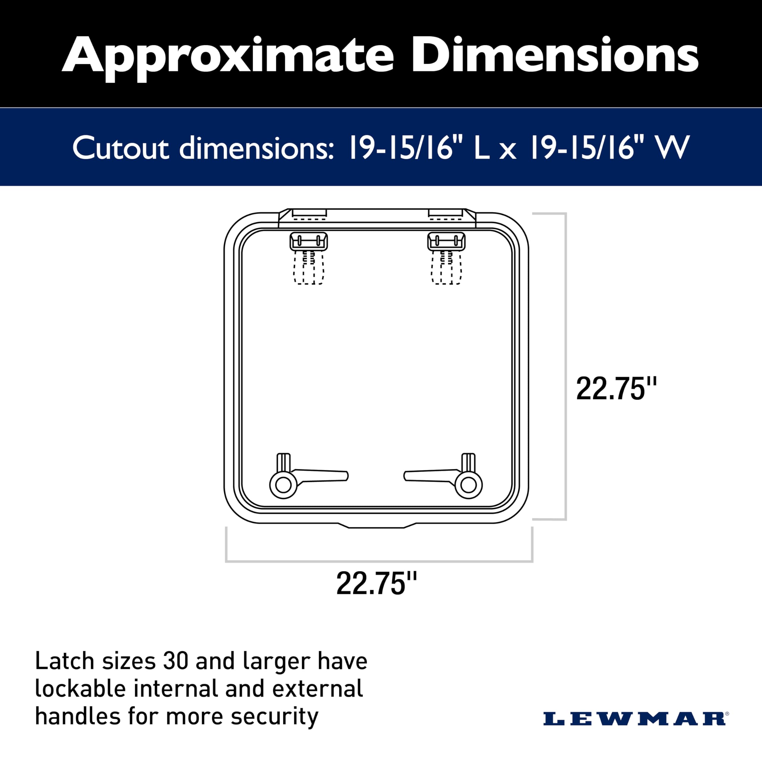 Lewmar Replacement Medium Profile Boat Hatch Flange Base - Size 60, Corrosion-Resistant Anodized Aluminum Frame, Lockable Handles, Friction Levers Open in All Positions Up to 95 Degrees