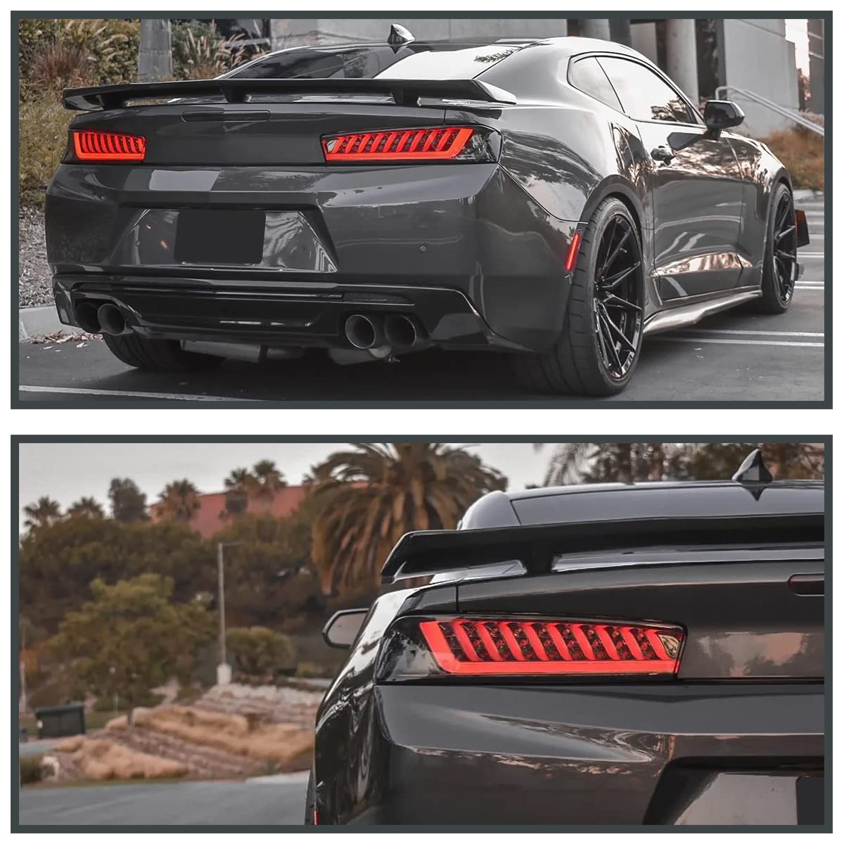 LED Tail Lights Spec-D Tuning Glossy Black Compatible with 2016-2018 Chevy Camaro with factory LED type tail lights, Left + Right Pair Assembly