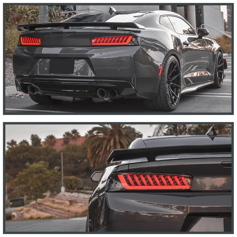 LED Tail Lights Spec-D Tuning Glossy Black Compatible with 2016-2018 Chevy Camaro with factory LED type tail lights, Left + Right Pair Assembly