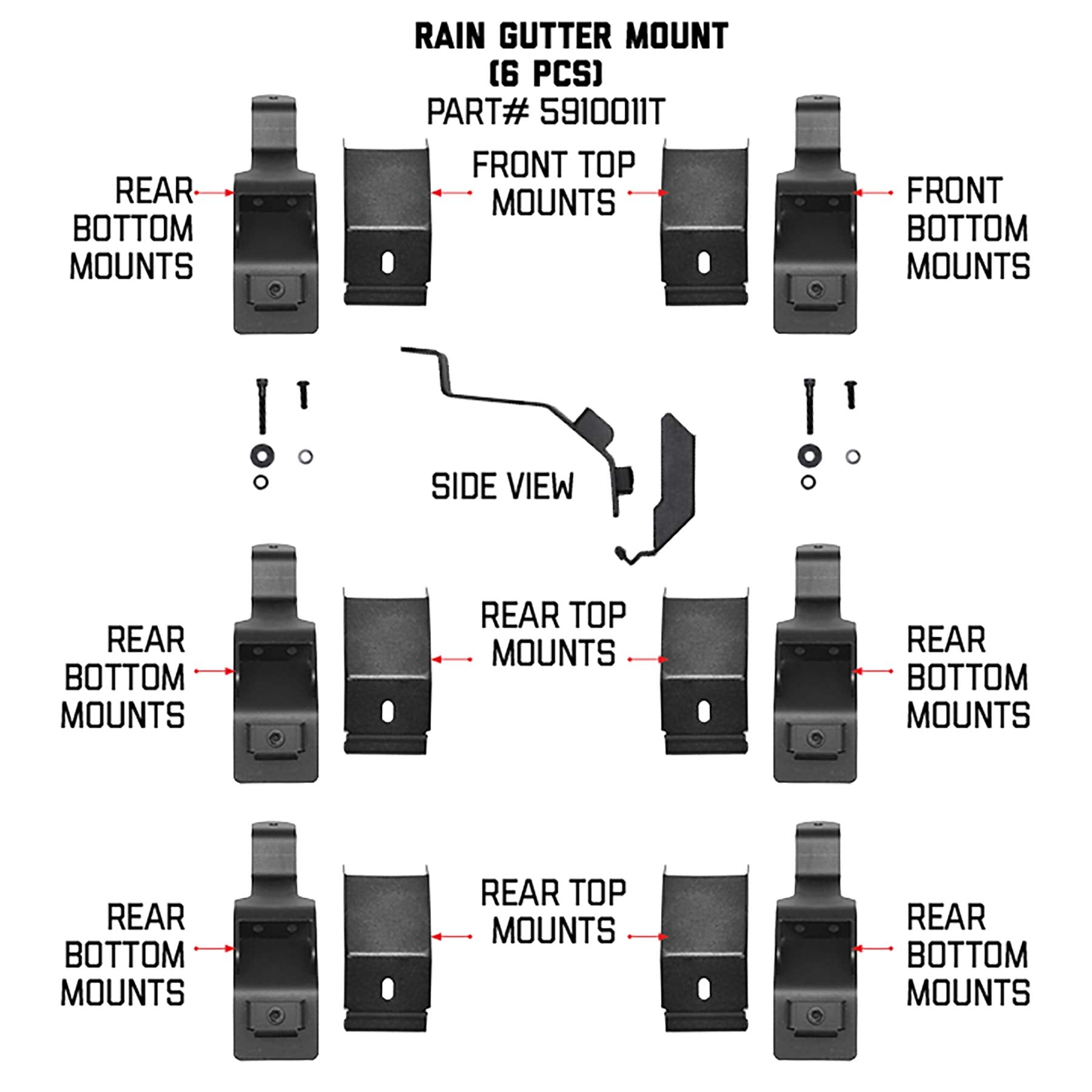 Go Rhino Mounting Kit SRM - 6 Gutter Mounts | Mild Steel, Textured Black | 5910011T | Fits Go Rhino SRM300, SRM400, SRM500, & SRM600 Roof Racks (Excludes SRM300 Racks on Jeep Wrangler)