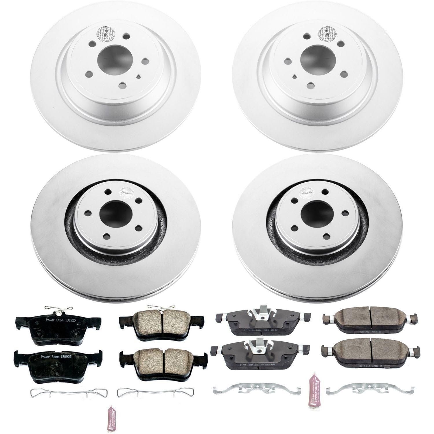 Power Stop CRK7418 Brake Rotor Coated and Ceramic Brake Pads- Front & Rear For Lincoln MKC 2015-2019 [Model Specific]