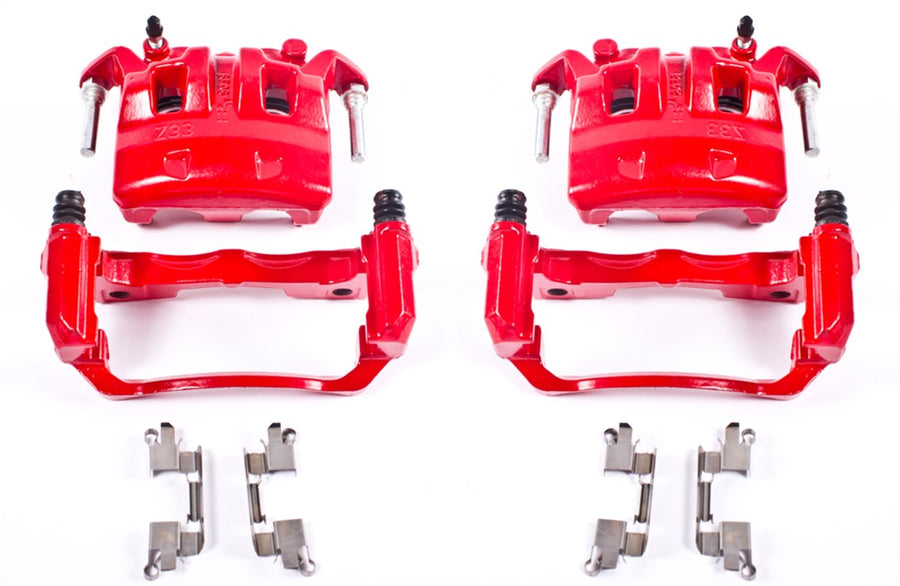 POWERSTOP Pair of High-Temp Red Powder Coated Front Calipers for Nissan Frontier 2005-2019, Suzuki Equator 2009-2012 [Model Specific]