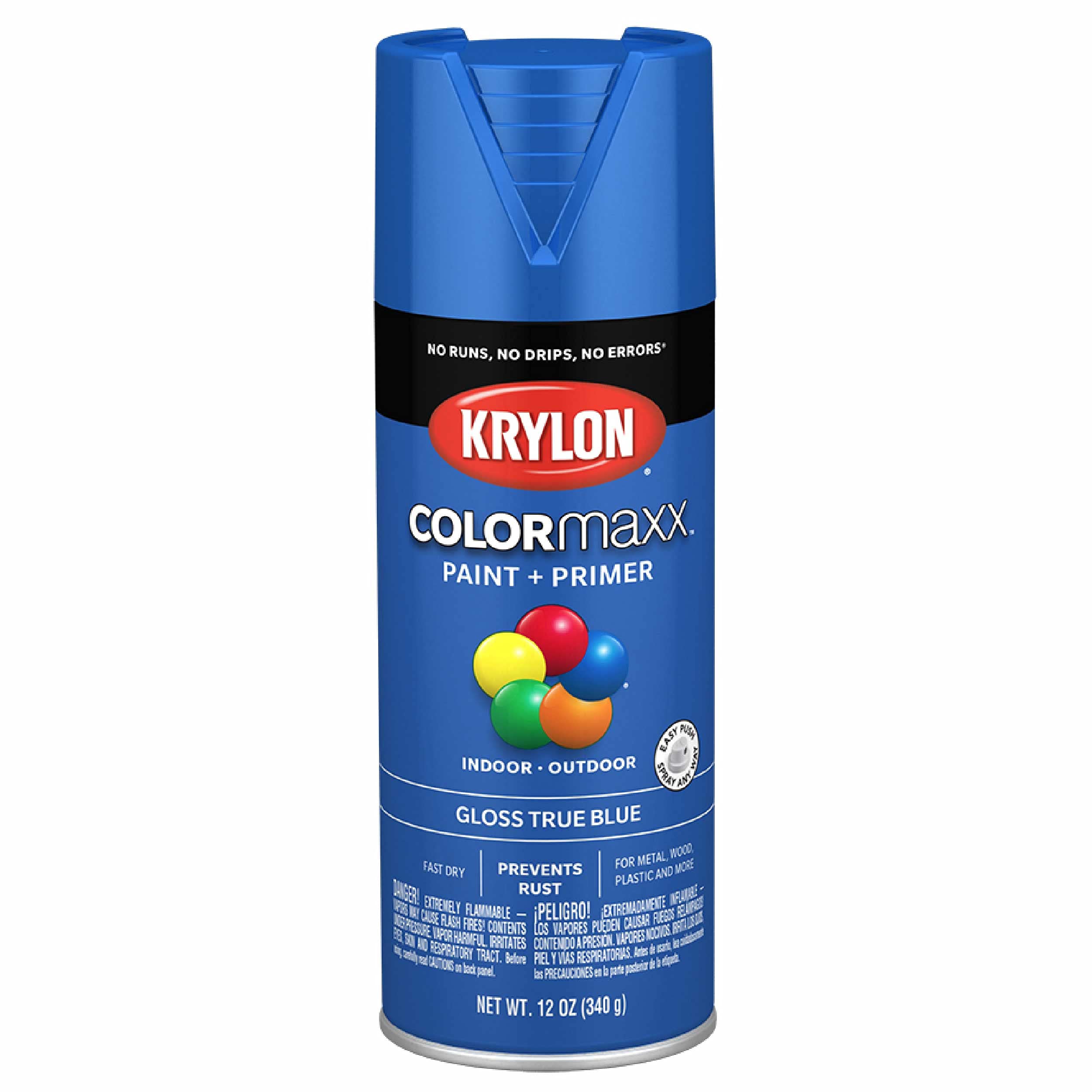 Krylon K05543007 Spray Paint and Primer COLORmaxx for Indoor/Outdoor Use, Gloss True Blue 12 Ounce (Pack of 1)