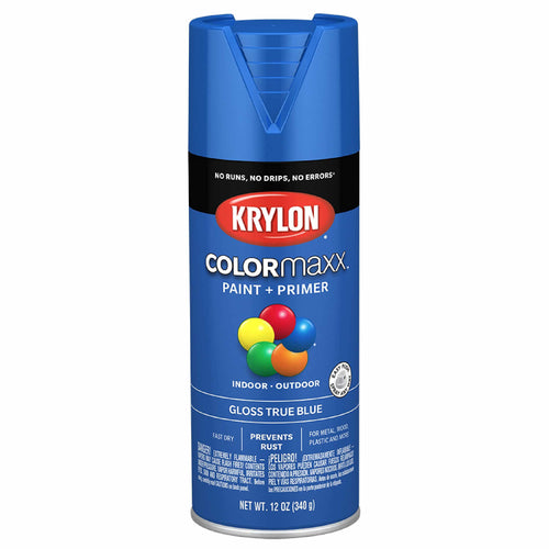 Krylon K05543007 Spray Paint and Primer COLORmaxx for Indoor/Outdoor Use, Gloss True Blue 12 Ounce (Pack of 1)