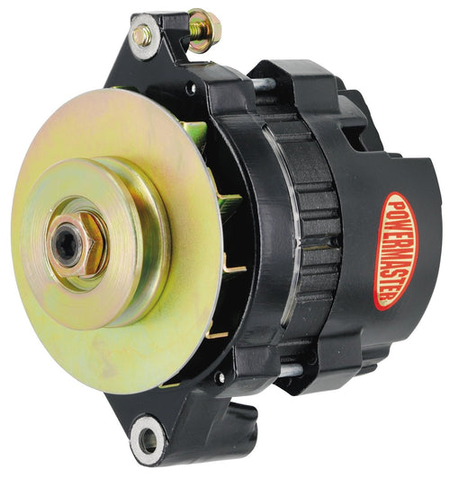 Black Powermaster 8466 Alternator (CS121 "5X5" 100A 16V 1V Pulley Side Bat Post Fan & Baffle 1 Wire)