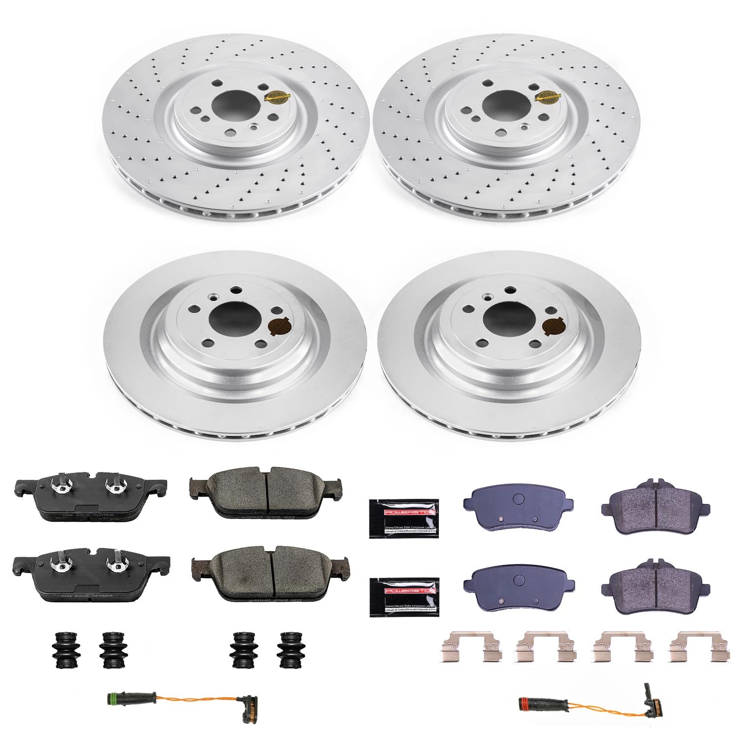 Power Stop Z23 CRK7249 Front and Rear Coated Rotor Kit-Coated Brake Rotors & Carbon Ceramic Brake Pads