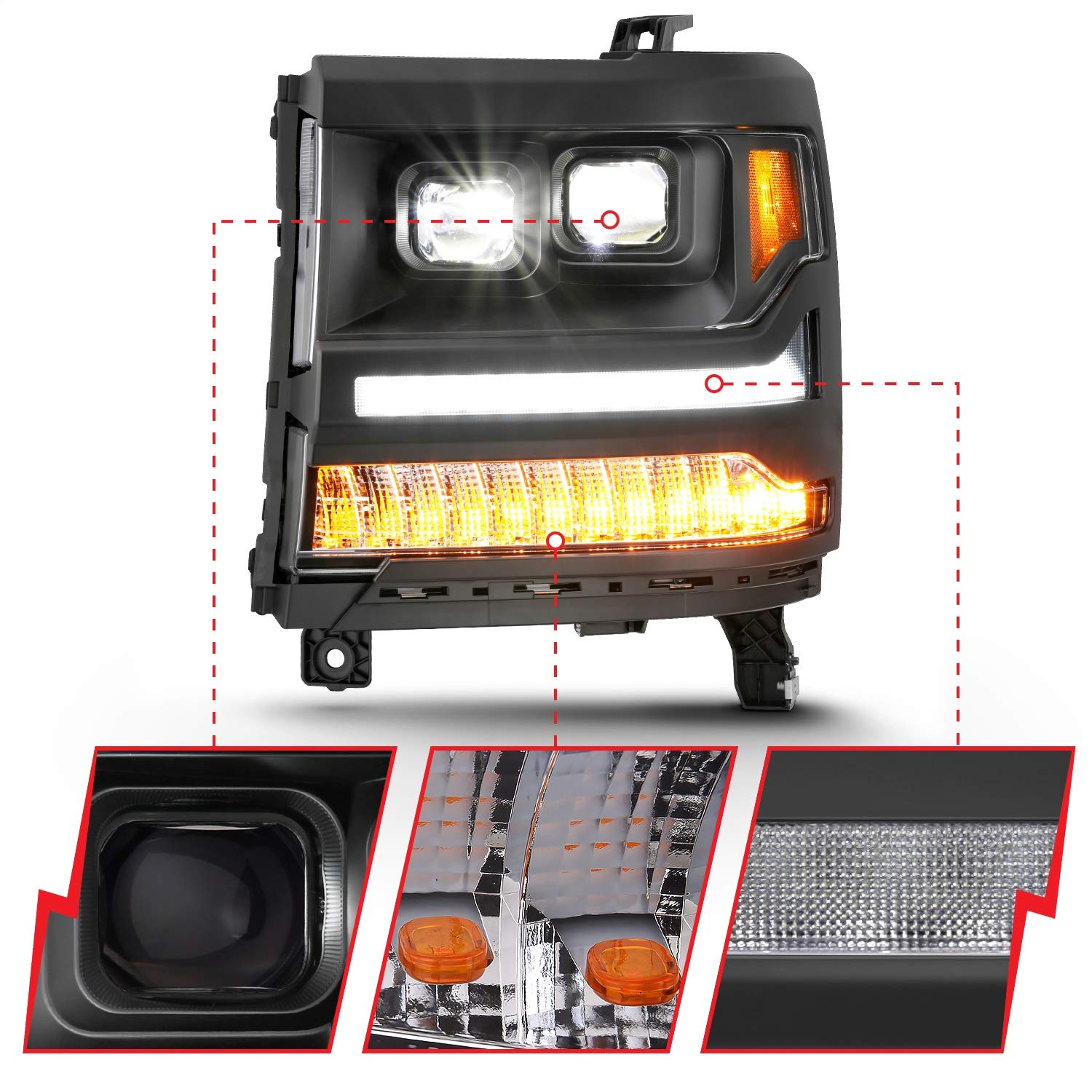 LED Projector ANZO USA Headlights w/ Plank Style Black w/ Amber (111420)
